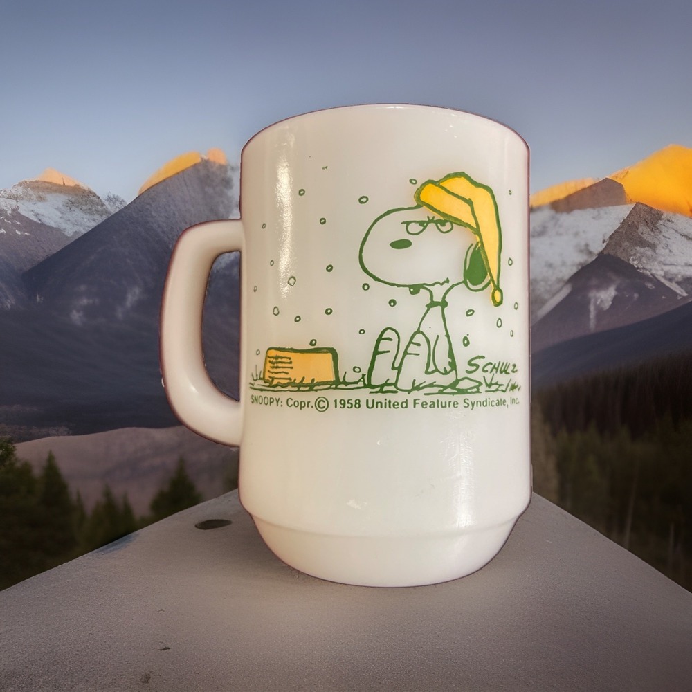 Snoopy Fire King 1958 Cup I Hate It When It Snows on My French Toast Milk Glass